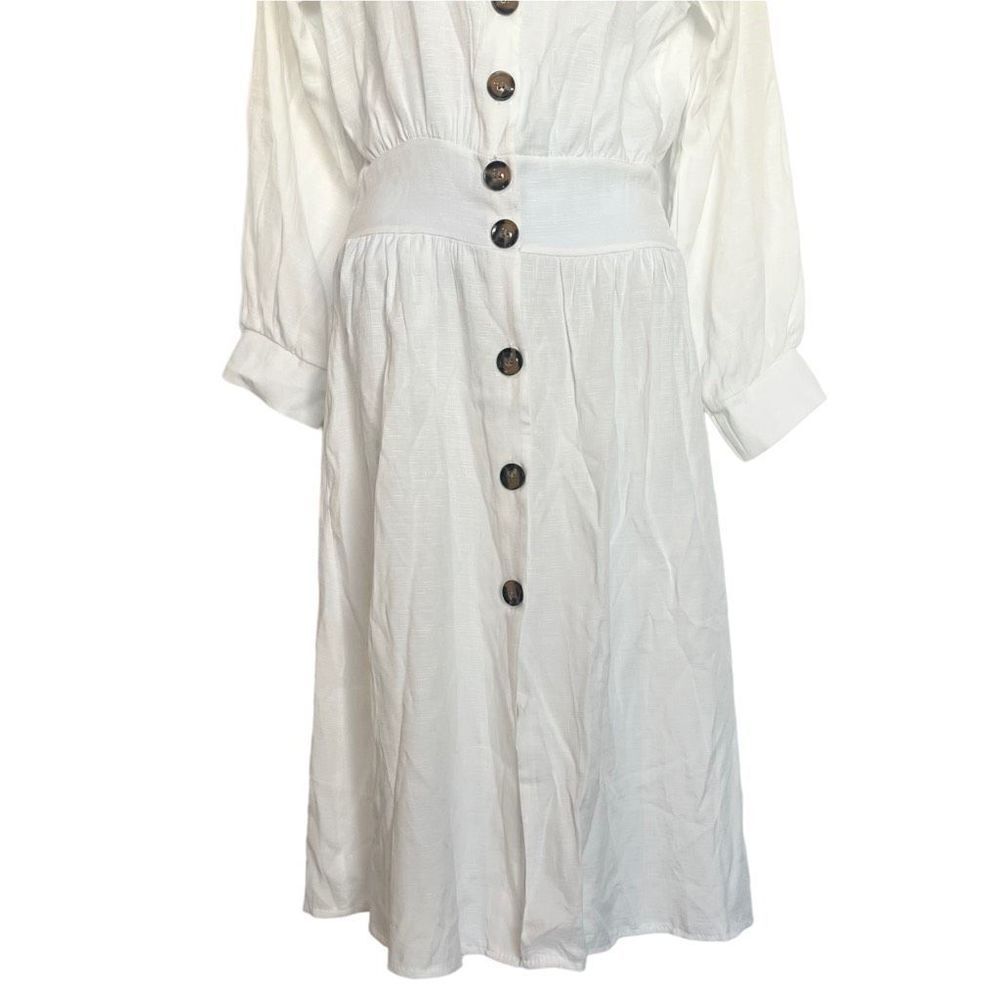 Dressbarn Women's White Long Sleeve Belted Midi Dress V-Neck Size Small - Picture 5 of 9